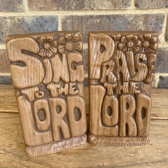 Vintage Resin Bookends Praise the Lord Sing to the Lord Books Not Included - Picture 6 of 12
